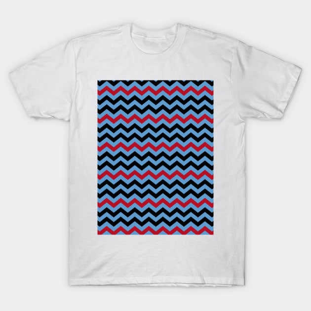 Light Blue Red and Black Chevron Zigzag Pattern T-Shirt by squeakyricardo